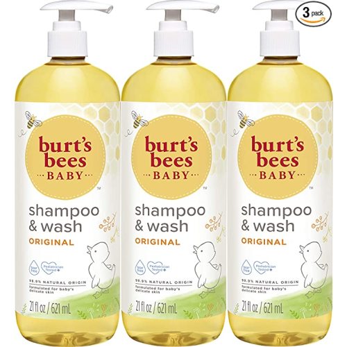 Burt's Bees Baby Shampoo and Wash Set, 2-in-1 Natural Origin Plant Based Formula for Sensitive Skin, Original Fresh Scent, Tear-Free, Paraben Free, Pediatrician Tested, 3 Bottles 63 oz (21 oz 3-Pack)