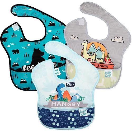 Bumkins Bibs for Girl or Boy, SuperBib Baby and Toddler for 6-24 Months, Essential Must Have for Eating, Feeding, Baby Led Weaning Supplies, Mess Saving, 3-pk