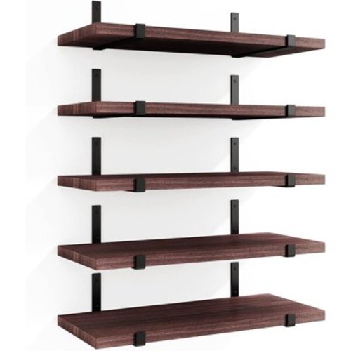 Fairy Floating Shelves, Rustic Wood Wall Storage Shelves Set of 5, 15.7in x 4.7in x 0.6in, Walnut Red Brown