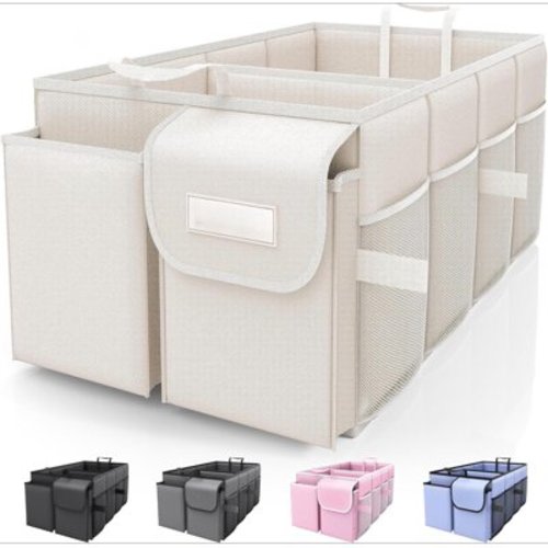HOTOR Trunk Organizer for Car - Car Organizer, Foldable Trunk organizer for SUVs & Sedans, Sturdy Car Organization for Car Accessories, Tools, Sundries, Black, 2 Compartments, 21.3"×12.6"×10.6"