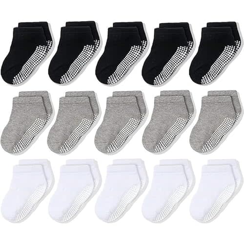 CozyWay Baby & Toddler Socks With Grippers Non Slip Low Cut Grip Socks for Girls and Boys Soft Comfy Cotton - 15 Pack