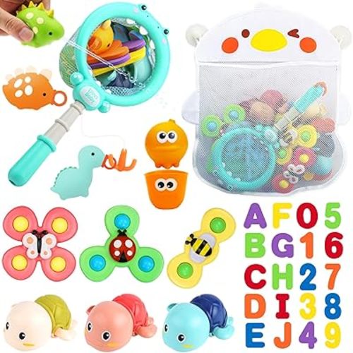 Baby Bath Toys for Toddlers 1-3, Kid Bathtub Toy with 36 Foam Bath Letter & Number, Fishing Games with Fish Net, Water Pool Toy with Storage Bag, Shower Toy Gift for Boy Girl Infant 1 2 3 4 5 6