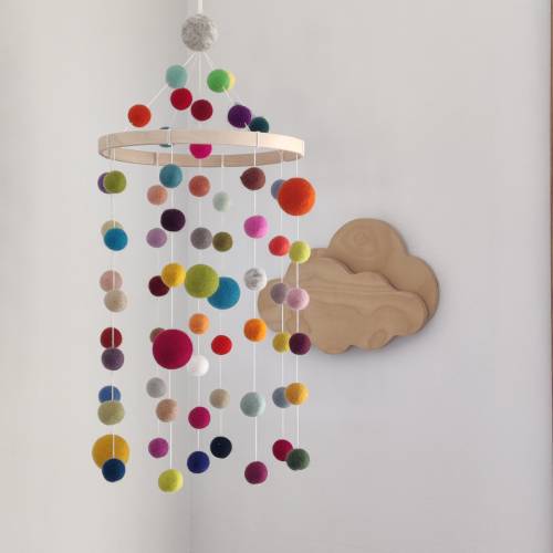 Baby mobile/multicolor/rainbow nursery/nursery mobile/baby crib mobile/felt balls mobile/unisex/modern/kid room/pompom/neon/made in Canada