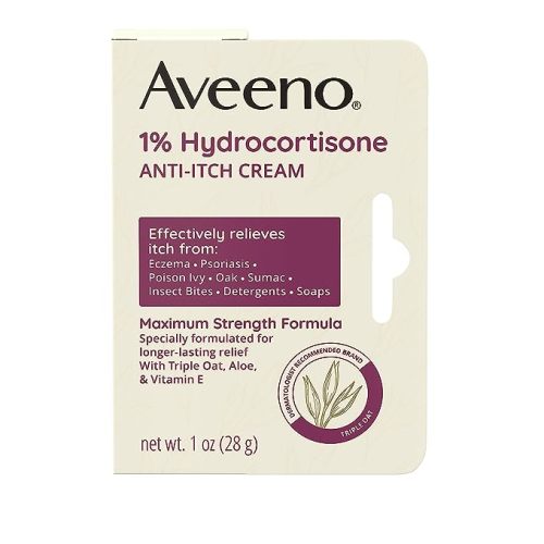 Aveeno Maximum Strength 1% Hydrocortisone Anti-Itch Cream with Pure Oat Essence, Triple Oat Complex, Aloe & Vitamin E, for Itch, Rash & Redness Relief, 1 oz Pack of 2 - Unscented - 1 Ounce (Pack of 2)