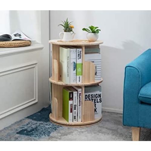 Heehee 2 Rotating Bookshelf 360 Display Floor Standing Bookcase Storage Rack for Kids&Adults Multi-Functional Bookshelf Organizer (2-Tier)