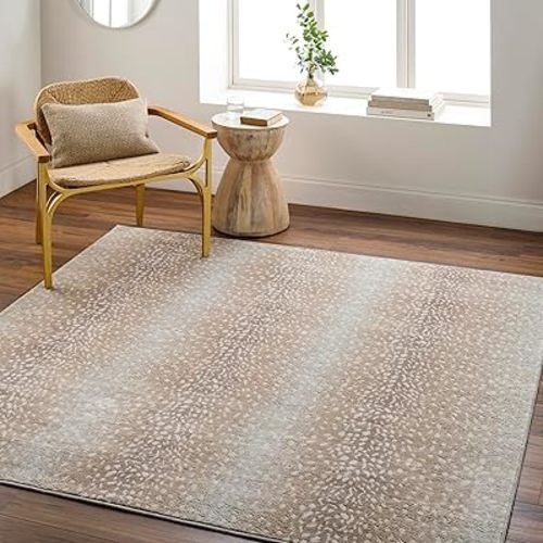 Livabliss Area Rugs - 7x7 Pablo Modern Antelope Print Camel Brown Square Area Rug for Living Room Bedroom - Animal Theme Non-Shedding Stain Resistant Carpet for Kitchen, Office (6'7" Square)