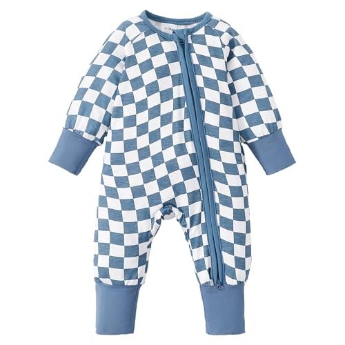 Mikrdoo Baby Boy Pajamas Preemie Clothes Newborn Boys Romper Zipper Long Sleeve Plaid Jumpsuits Infant Clothing