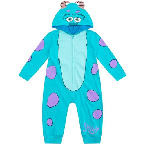 Disney Monsters Inc Boys’ Costume Zip Up Hooded Coverall for Newborn, Infant and Toddler – Blue or Green