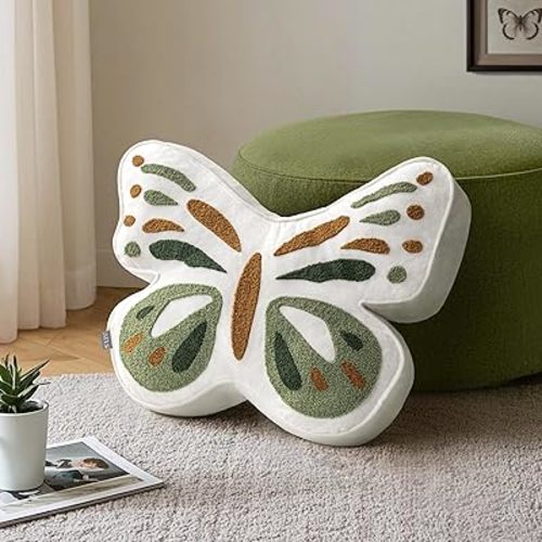 AELS Butterfly Pillow, Tufted Decorative Throw Pillows, 19.6" x 15.7", Soft Plush Stuffed Animal, Cute Pillow for Living Room, Bedroom, Sage Green