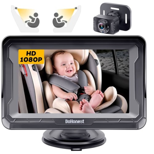 DoHonest Baby Car Camera HD 1080P - Rear-Facing Car Baby Monitor with Night Vision, Adjustable View Angle, Easy Setup, Anti-Glare Display, Safety for Kids & Infants