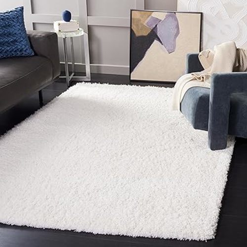 SAFAVIEH California Shag Collection Area Rug - 5'3" x 7'6", White, Non-Shedding & Easy Care, 2-inch Thick Ideal for High Traffic Areas in Living Room, Bedroom (SG151-1010)