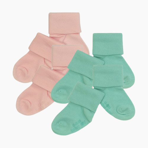 Babysoy Solid Stay On Socks (4 Pack) - Harbor Peony, 0-6 Months, 4
