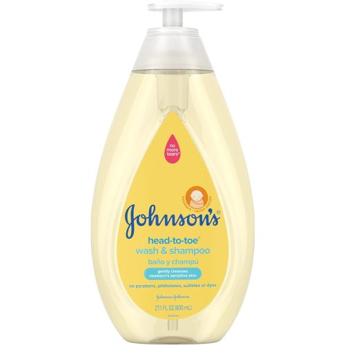 Johnson's Head-to-Toe Gentle Tear-Free Baby & Newborn Wash & Shampoo, Sulfate-, Paraben- Phthalate- & Dye-Free, Hypoallergenic Wash for Sensitive Skin & Hair, 27.1 fl. Oz