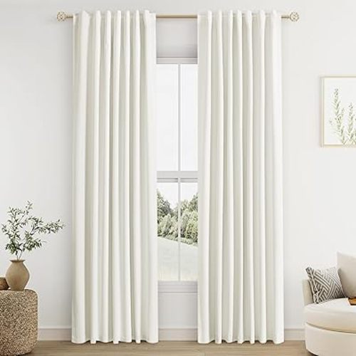 Guken Ivory 100% Blackout Curtains 84 Inch Length 2 Panels Set for Living Room Bedroom Back Tab Thermal Insulated Black Out Linen Drapes Room Darkening Window Curtains 84 Inches Long