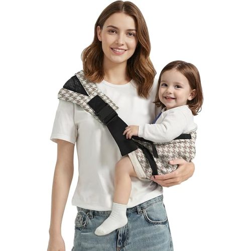 Baby Sling Carrier Newborn to Toddler, Adjustable Toddler Carrier Sling Baby Carrier Toddlers Sling Carriers Hip Carriers for 8-40lbs, Brown Houndstooth