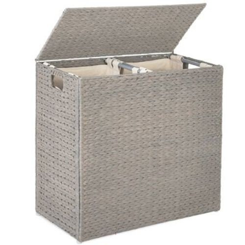 Best Choice Products Large Natural Water Hyacinth Double Laundry Hamper Basket w/ 2 Liner Bags, Handles - Natural