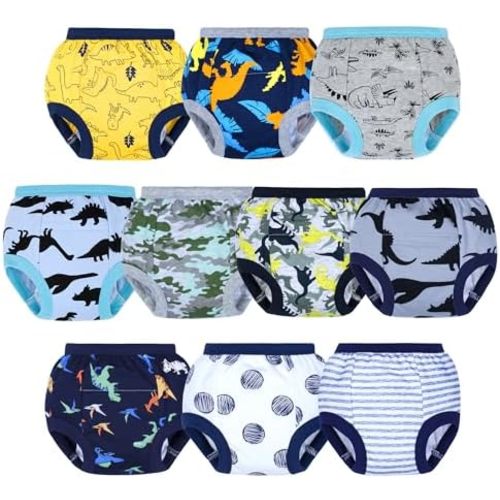 BIG ELEPHANT Potty Training Underwear - 10 Pack, 100% Cotton Absorbent Unisex Toddler Pee Pants for Boys Girls