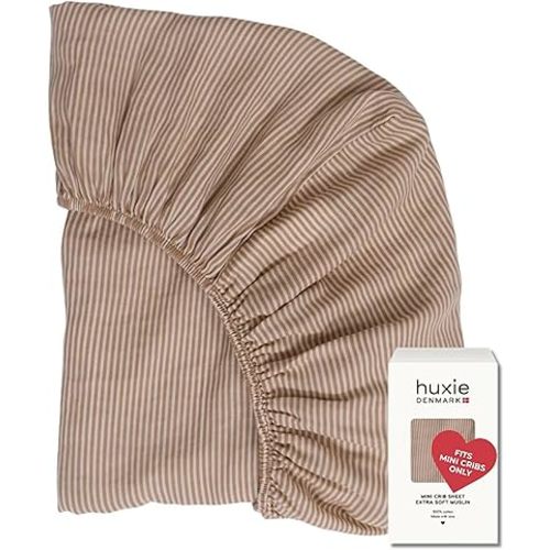 24 x 38 Mini Crib Sheets - Organic Cotton Muslin Fitted Crib Sheet Fitted for Pack and Play - Ultra-Soft and Breathable Crib Sheets for Boys and Girls (Natural Stripe)