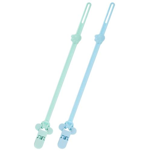 BEBOAN Silicone Pacifier Holder Clips for Baby Boys, 2 Pack Neutral Newborn Teething Paci Leash Straps Stretchable Cord Toys, Adjustable Length(Blue&Green)