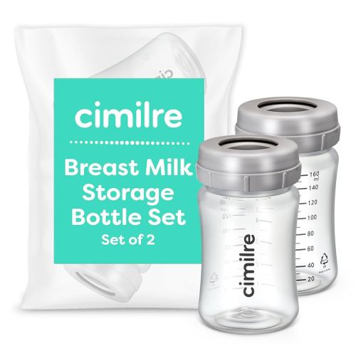 Breast Milk Storage Bottle Set, Breastmilk Storage Set with Milk Storage Bottles, Discs & Covers for Fridge, 5 oz. Bottles (Set of 2)