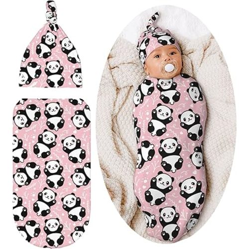 Swaddle Blanket Panda Baby Stuff Newborn Baby Swaddling Blanket Sleep Sack with Beanie Hat Sets for Boys Girls Infant And Baby Shower Unisex