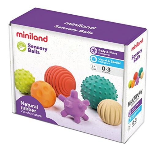 Miniland 6 Sensory Balls, Easy Grip Play, Textured, Multi-Sensory Stimulation, Motor Skill Development