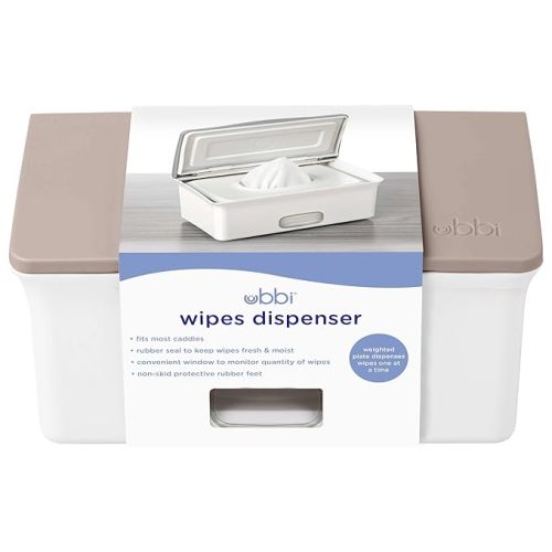Ubbi Baby Wipes Dispenser with Weighted Plate and Secure Seal, Nursery and Baby Registry Essential to Keep Wipes Fresh, Taupe - Taupe Wipes Dispenser
