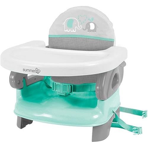 Ingenuity by Summer Unisex Deluxe Comfort Folding Booster Seat with Feeding Tray, Chair Straps Secure Booster, and Removable Seat Pad, Grey