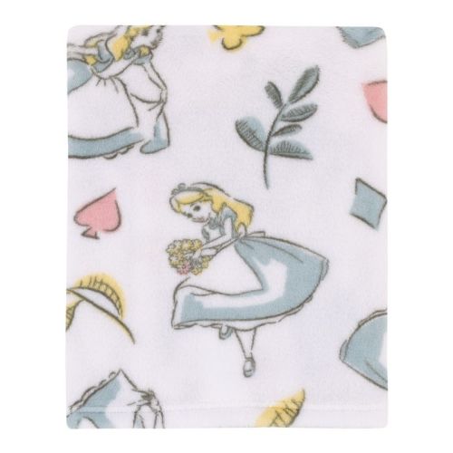 NoJo Disney Alice in Wonderland Light Blue, Pink, Yellow, and White Super Soft Plush Baby Blanket