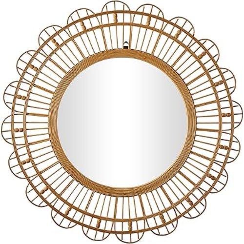 Deco 79 Bamboo Wood Handmade Room Wall Mirror Woven Entryway Mirror with Beaded Accents, Wall Mounted Mirror 35" x 1" x 35", Brown
