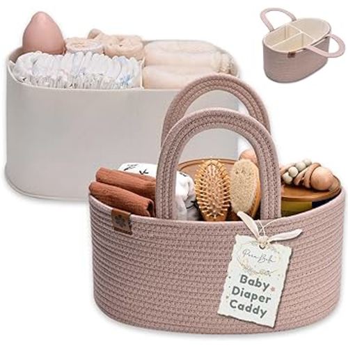 PeraBella Baby Diaper Caddy Organizer, Diaper Organizer for Changing Table Organizer, Baby Organizer for Nursery, Car Diaper Caddy Basket, Baby Caddy Organizer, Baby Gift Basket | Baby Basket 2 PCS
