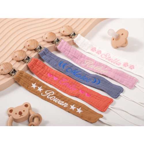 Personalized Embroidered Name Pacifier Clip, Custom Pacifier Strap with Name, Secure Pacifier Clip on Baby Outfit, Gift For Baby Girls Boy