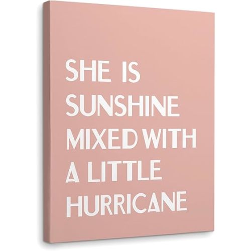 WODMIS Girls Boho Room Decor,She Is Sunshine Mixed With a Little Hurricane Framed Canvas Wall Art Decor 11×14,Girls Wall Decor,Boho Sunshine Girls Nursery Little Girl Room Wall Art Framed Decor Prints