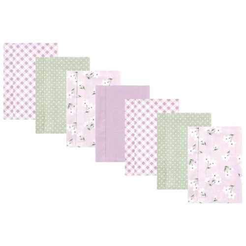 Hudson Baby Infant Girl Cotton Flannel Burp Cloths, Purple Dainty Floral 7 Pack, One Size