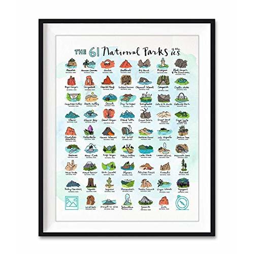 The 61 National Parks of the U.S. Art Print, Unframed, Wall Art Decor Poster Sign, Adventure Inspirational Gift, 8x10 Inches