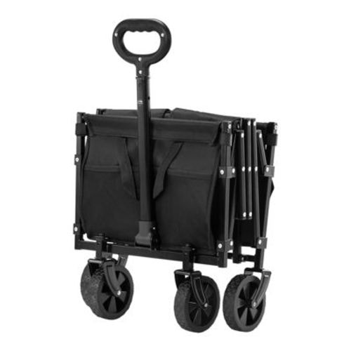 VEVOR Collapsible Wagon Carts, 120L & 225LBS Folding Wagons with All-Terrain Wheels, Heavy Duty Outdoor Utility Cart with Adjustable Handle, Black