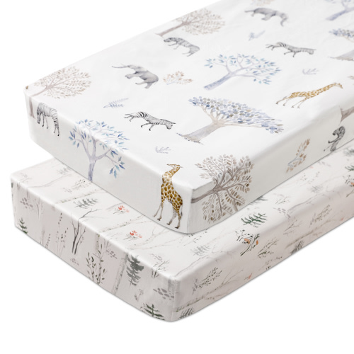 Gllquen Baby Pack N Play Sheets Fitted Quilted Playard Sheet for Toddler Boys Girls 38" x 26", Jungle Animals