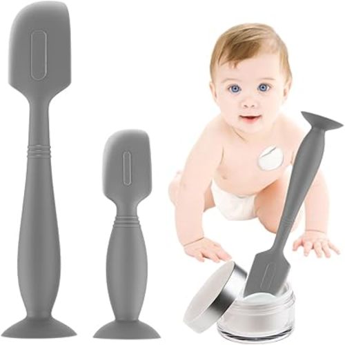 Baby Diaper Cream Spatula,2Pack Silicone Diaper Cream Applicator Baby Butt Paste Spatula Diaper Cream Brush for Newborn Baby, 1 x Large Size,1 x Small Size (Gray)