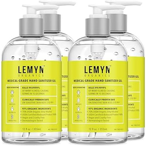 Medical Grade Hand Sanitizer Gel - 97% ORGANIC - 12 FL.OZ. (PACK OF 4)