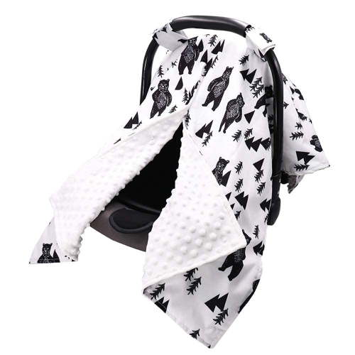 Baby Car Seat Cover, Peekaboo Opening Spring Car Seat Canopy for Baby Girls Boys, Mom Nursing Breastfeeding Covers, Blanket For Infant, Pink Flowers Forest Animals
