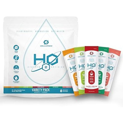 Cellutrex H2O Variety Pack Zero Sugar Electrolyte Salt Hydration Packets, Additive-Free, Non-GMO Electrolytes Powder for Workouts, Fasting & More, 20 Easy-Open Sticks
