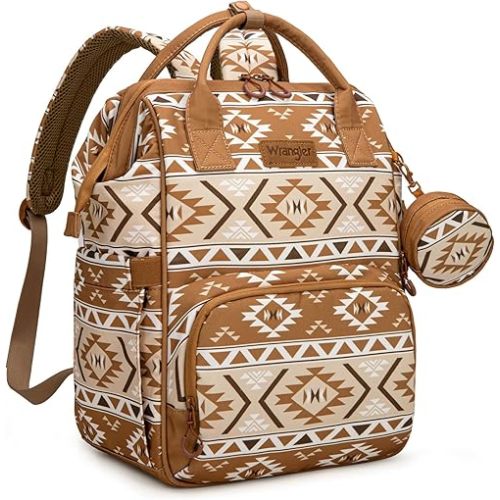 Wrangler Aztec Backpack Multifunction Baby Travel Bag with Changing Pad, Stroller Straps and Pacifier Case WG2204-91103TN