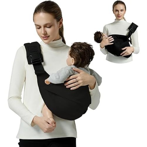 Baby Sling Carrier, Toddler Carrier Sling with Double Safety Buckle and Adjustable Shoulder Strap, Baby Carrier One Size Fits All, Black