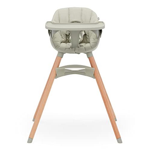 Lalo The Chair Convertible 3-in-1 High Chair - Wooden High Chair for Babies & Toddlers, Baby High Chair with Dishwasher Safe Tray, Adjustable Footrest & Machine Washable High Chair Cushion, Sage