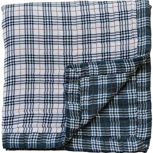 Mebie Baby Vintage Plaid and Navy Plaid Muslin Cotton Quilt, Soft Swaddle Blankets for Girls and Boys, Newborns to Toddler, 47"x47"