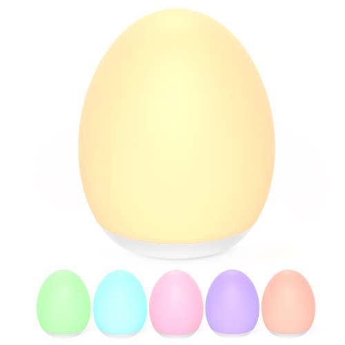 Night Light, Egg Light for Nursery with 7 RGB Colors Changeable & Stepless Dimming, Rechargeable Tap Light with 1h Timer & Touch Control, Portable Night Light for Babies BPA Free