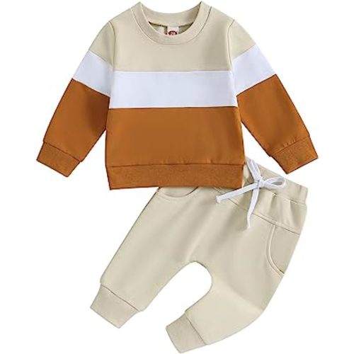 Tsnbre Baby Boy Clothes Outfits Fall Long Sleeve Color Block Sweatshirt Tops Casual Pants Newborn 2Pcs Set