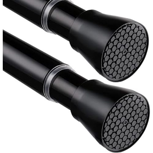 2 Pack Black Tension Curtain Rod for Windows 28 to 48 Inch,7/8"Small Shower Curtain Rod for Bathroom,Pressure Spring Tension Curtain Rod No Drilling for Closet Doorway Kitchen