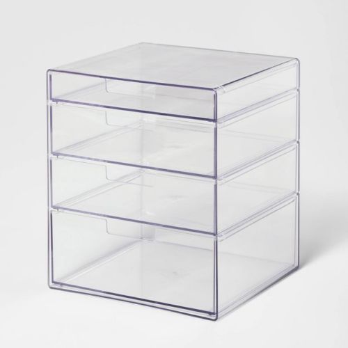 4 Drawer Stackable Countertop Organizer Clear - Brightroom™: Bathroom & Makeup Organizer, Petg Material, 8.02" Height