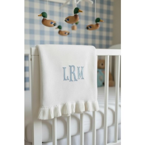 Embroider Baby Blanket 
- Thread color: Blue
- Location of Monogram: Bottom Middle
- Monogram: JJT